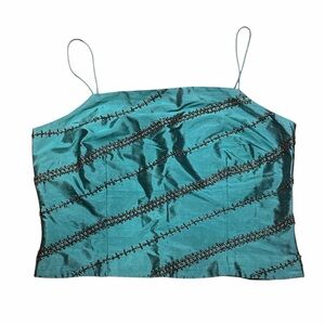 Y2k Ann Taylor Silk Teal Camisole with Beaded Detailing Size 12